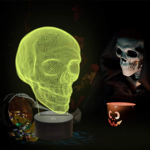 Hodeskalle 3D Lampe Optisk Illusjon Nattlys, Død Modell Holi