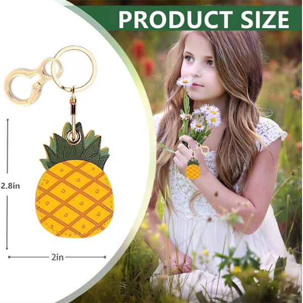 Læder nøgleringholder etui kompatibel med Apple AirTag, sød beskyttende Air Tag cover med nøglering, anti-scratch finder GPS tracker etui til Pineapple