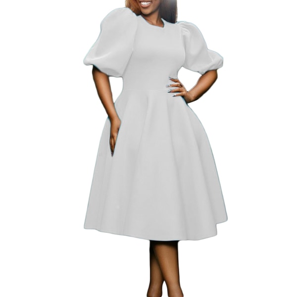 Firkantet hals bobleærmet kort kjole i ét stykke (hvid XL)