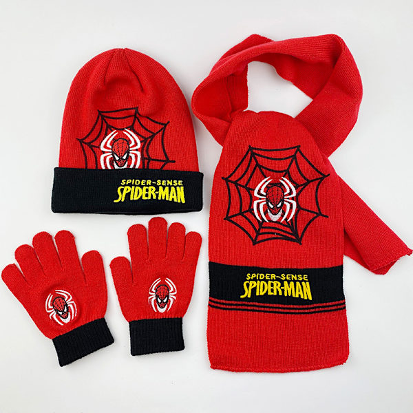 Marvel Spider-Man -lasten talvihattu, lumikäsineet ja huivi pojille ja taaperoille, 3 osan setti, lämmin pom-pom-pipo tarvikkeilla D