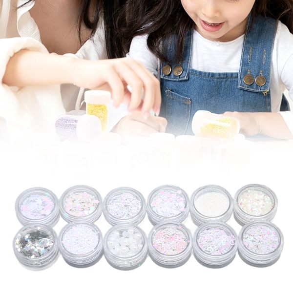 12 rutnät glitter paljetter set handgjorda DIY nagelkonst glitter paljetter dekaler set 3D nagelkonst dekorationer White