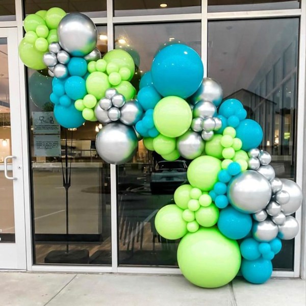 129 stk. blå grønne balloner i forskellige størrelser 18 12 10 5 tommer til guirlandebue, grønne blå balloner til fødselsdag baby shower køn afsløring bryllupsfest Blue Green