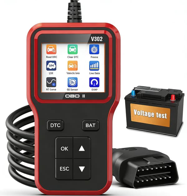 Läs motorfelkoder och testa batterier med ett plug-and-play-diagnostikverktyg för OBDII-fordon efter 1996, perfekt för kontrollampan