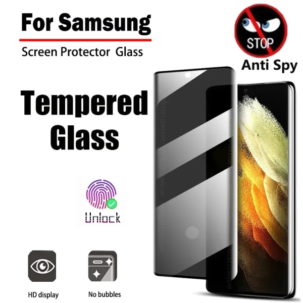 Sekretess Härdat glas Samsung Galaxy S21 Ultra Skärmskydd Anti Spy Fingeravtrycksupplåsning