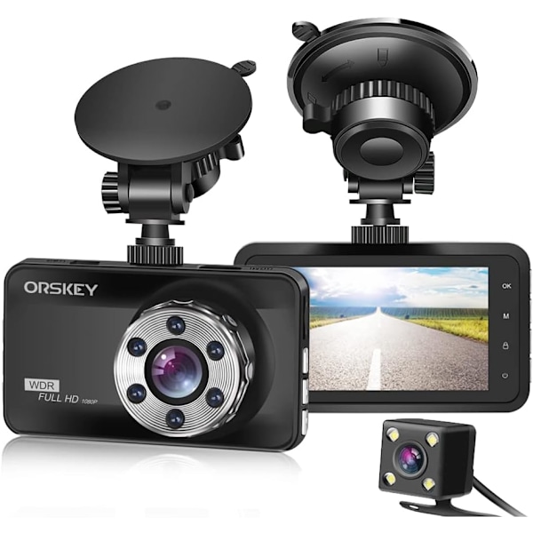 Dash Cam for og bag 1080P Full HD Dual Dash Camera i bilkamera instrumentbræt kamera Dashcam til biler 170 bred vinkel med 3,0\" LCD-skærm nattesyn