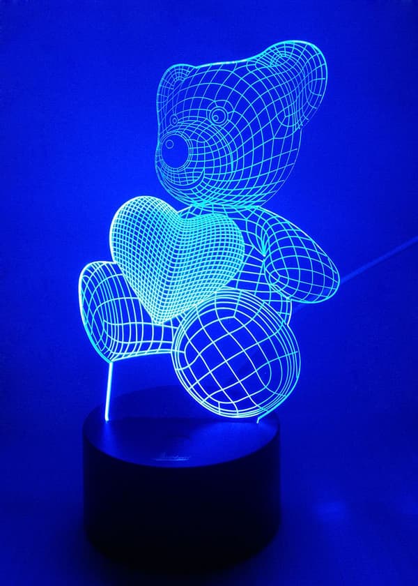 Teddy Bear 3D Natlys LED Illusion Lampe Sengelampe Bordlampe