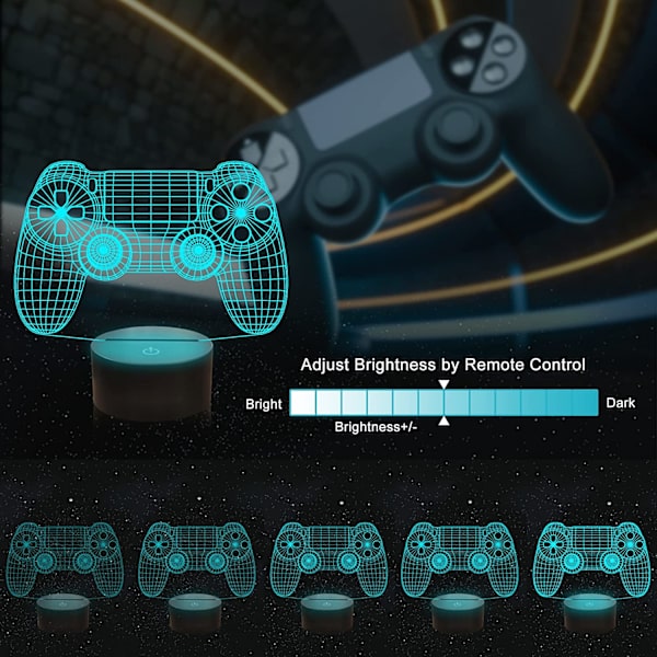 Gamepad 3D Illusion Lamp, Ammonite Controller Nattljus wi