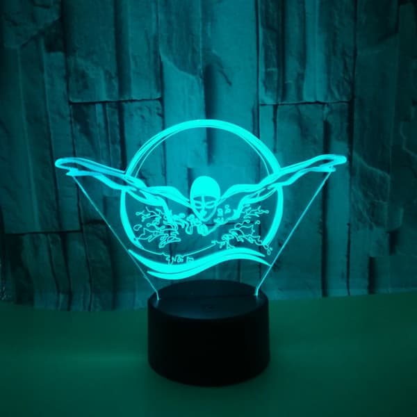 Svømming Nattlys, 3D Illusjon Led Lampe, 7 Farger Dimbart