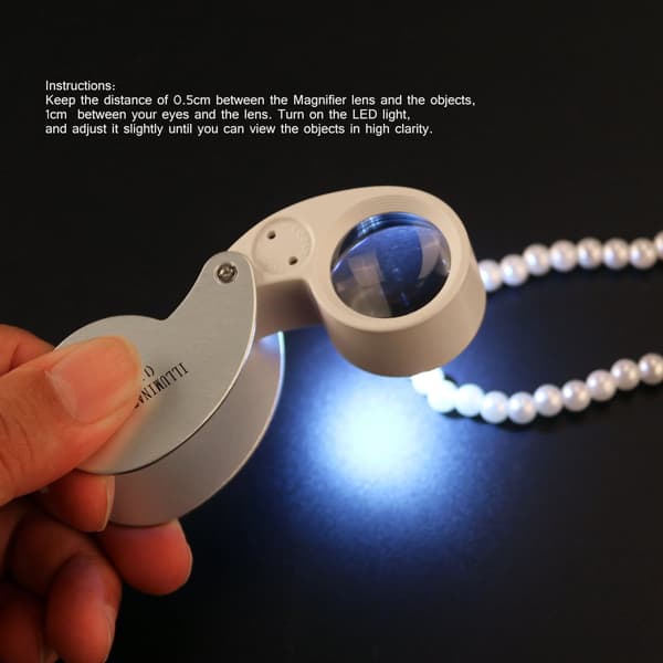Bærbar sammenleggbar 40X 25mm metall hvit LED-belyst lupe