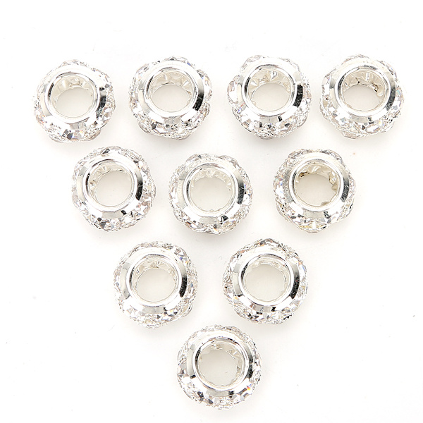 10 st Rhinestone Hål Pärla Rund Silver DIY Kläder Hängen Skor Tillbehör