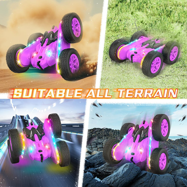 Fjärrstyrd bil, stunt RC-bil leksaker Ny uppgraderad strip lights och strålkastare bil leksaker dubbelsidig 360° roterande 4WD Rc Drift Truck för barn Purple