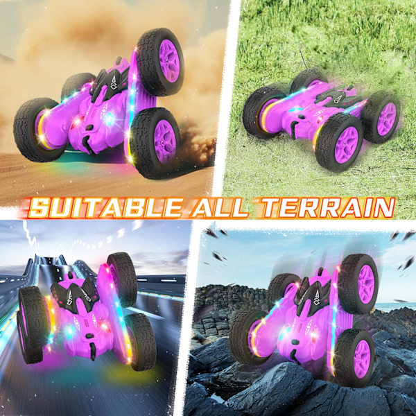 Kauko-ohjattava auto, temppu RC-autolelut Uudet päivitetyt valonauhat ja ajovalot Autolelut Kaksisuuntainen 360° pyörivä 4WD Rc Drift -kuorma-auto lapsille Purple