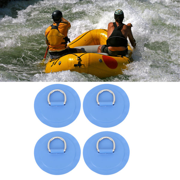 4 st D-ring lappar PVC rund form starkt rostfritt stål D-ring dyna för båt flotte paddelbräda blå