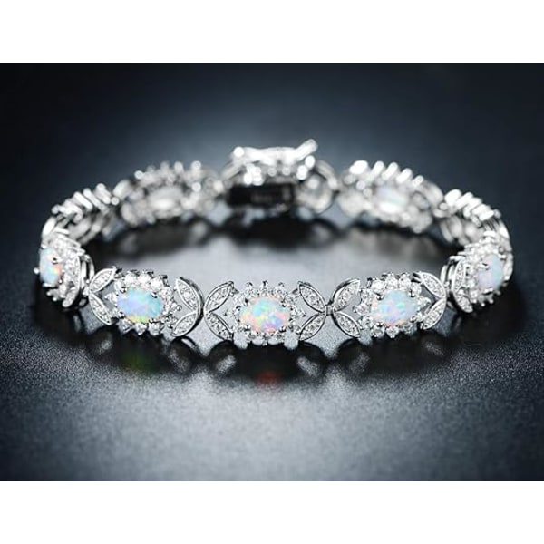 18K Hvittgullbelagt Laget Opal Tennis Armbånd, Overraskelse Juler, Ferie, Bursdagsgaver for jenter Kvinner