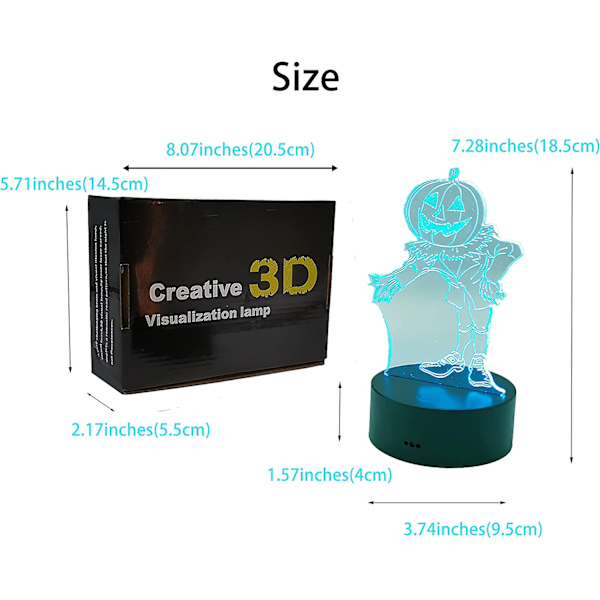 Halloween Dekoration Græskarmand Jack Skellington lampe 3D LED illusion Natlys Gave Indendørs Berøring