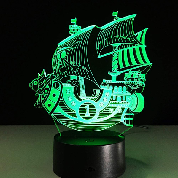 3D LED Piratskip Optisk Illusjon Sensor Nattlys med