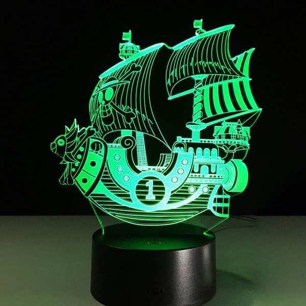 3D LED Piratskip Optisk Illusjon Sensor Nattlys med Smart Berøring