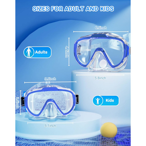 Simglasögon Vuxen Barn, Simglasögon med Nässkydd, Läcker Inte Klar Snorkel 180 Bred Sikt Män Kvinnor Ungdom Blue