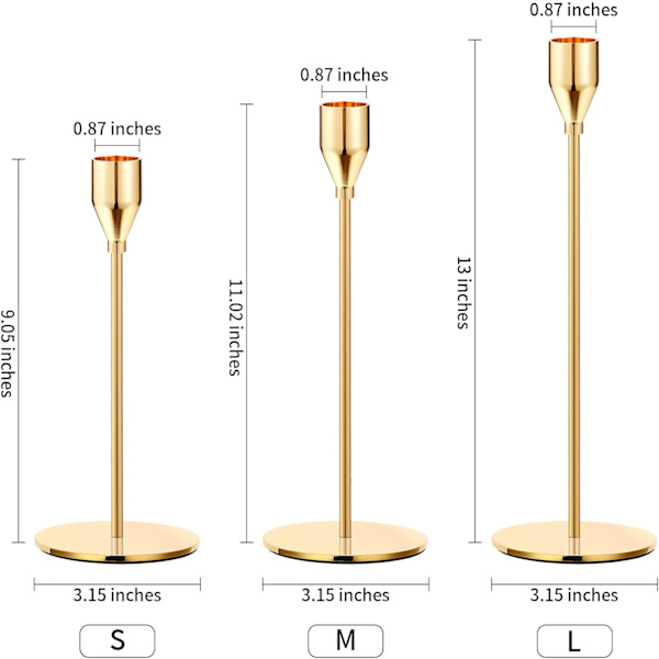 Guld Ljusstakar Guld Koniska Ljusstakar Metall Ljusstakar för Bröllop, Mat, Fest, Passar 3/4 tum Tjocka Ljus & LED-Ljus (Set om 3 st) Gold