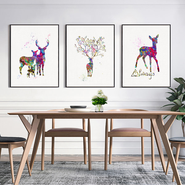 Akvarel Elk Wall Art Canvas Print Plakat, Simple Fashion Watercolor Art Drawi