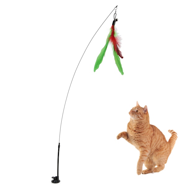 Rolig kattfjäderpinne interaktiv handhållen kattfjäderstav med sugkopp för katter Green Feather