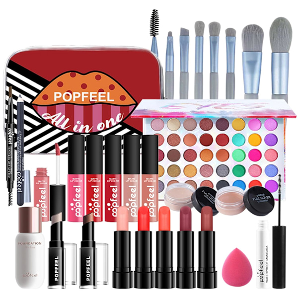 All-in-One Makeup Kit Presentset, Makeup Kit för Kvinnor Fullt Set, Makeup Presentset, Perfekt Presentval (29 st) POP002