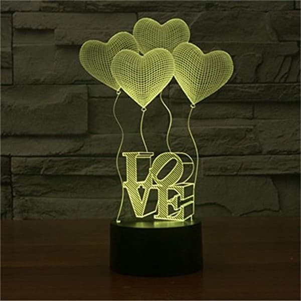 3D Illusion 4 Kærlighedshjerte Balloner Natlampe, USB 7 Farver C
