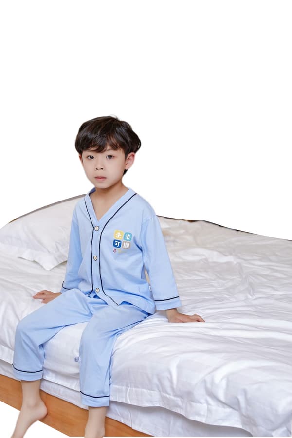 Pigesæt Drenge Pyjamas Sæt Langærmet V-Hals Pyjamas, M, Blå