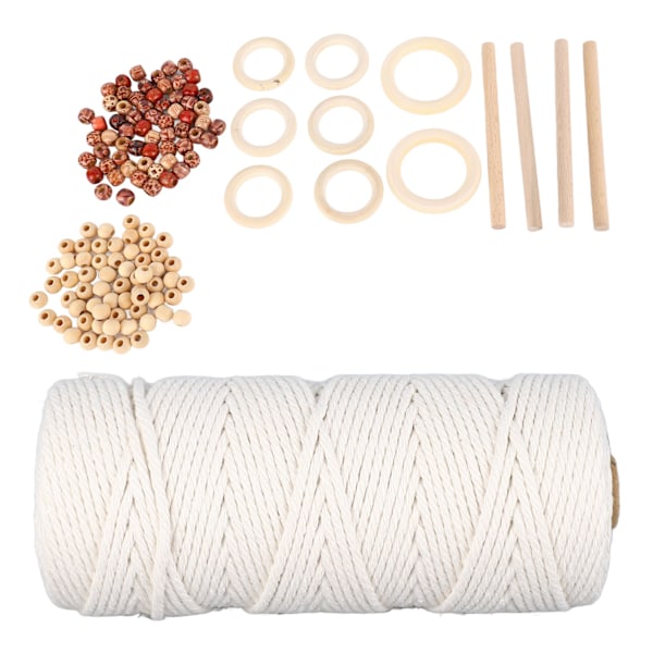 Macramé-kit för nybörjare Bomullsmacramésnöre med träpärlor Träringar Macramé-växtupphängningskit Macramé-tillbehör