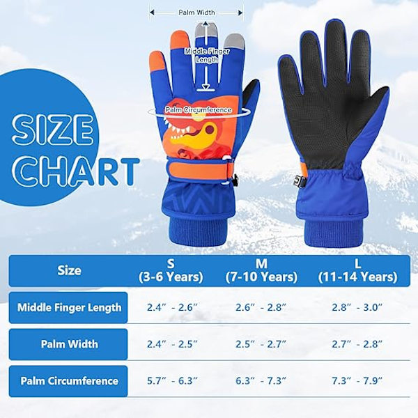 Barnens Skidhandskar Vinter Snöhandskar Vattentäta Vinter Varma Handskar för Snowboard, Släde Blue M