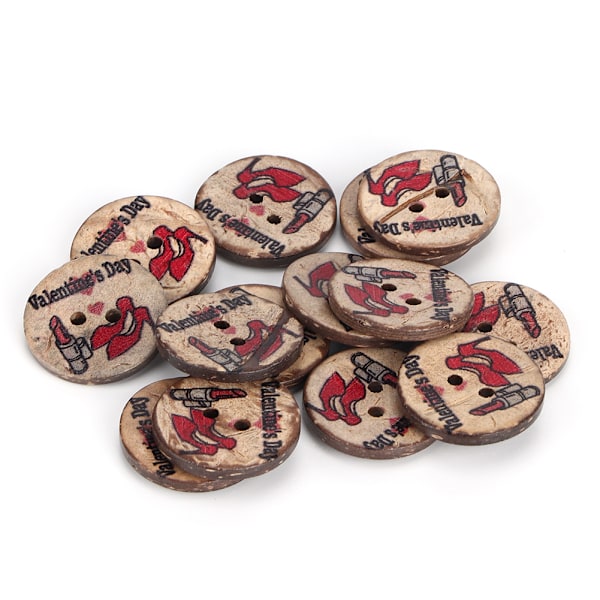 100 stk. runde malede knapper af kokosnøddeskal DIY syhåndværk 2 huller knapper 20mm farve 2