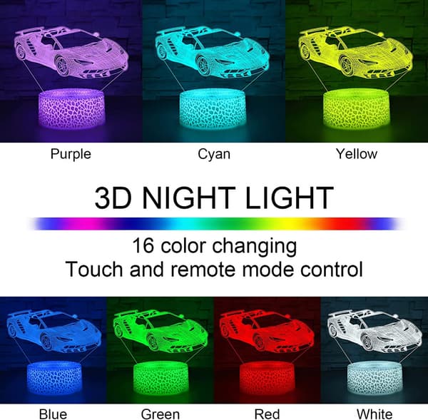 Kreative Biler Nattlys, Bil 3D Optisk Illusjonslampe, Rac