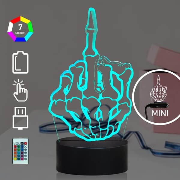 Skull Middle Finger Light Hallowmas Gesture 3D Natlampe Bi