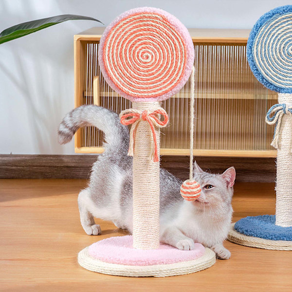 Kattklätterställning Lollipop-formad Sisal Kloslipande Interaktiv Multifunktionell Kattorn för Kattunge Rosa