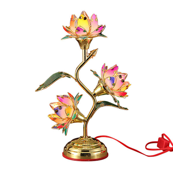 Lotuslampa Plug in Användning Plastblad Blommor Slitstark Akryl Hårdvara Elektrisk Lotuslykta för Tempel Hem Färgglad