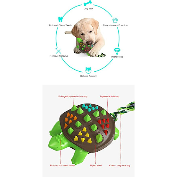 Tuggleksak för hund, färgglad sköldpadda hund multifunktionell kindtandborste