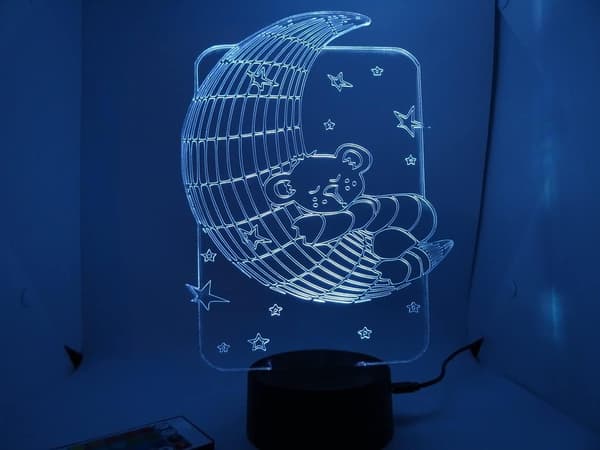 Teddybjørn Kæler Månen 3D Illusion Natlampe Akryl Lig