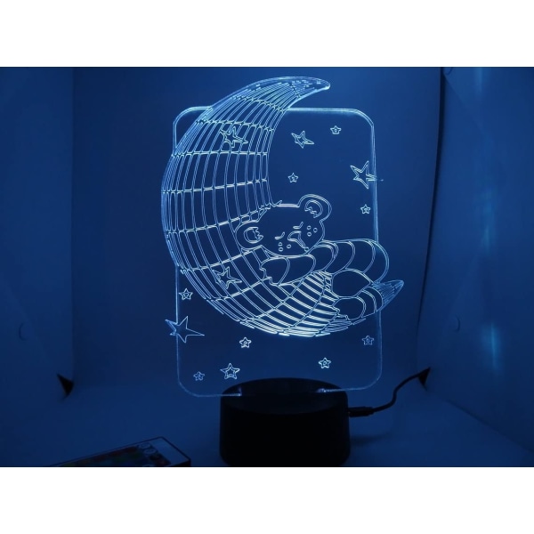 Teddybjörn Kramar Månen 3D Illusion Nattljus Akryl Lig