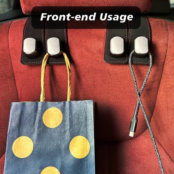 Mocka Bil Nackstöd Krokar 2-Pack: Dubbel Krok Organizer för Väskor, Handväskor & Förvaring i Bilen (Svart/Grå/Brun) Black