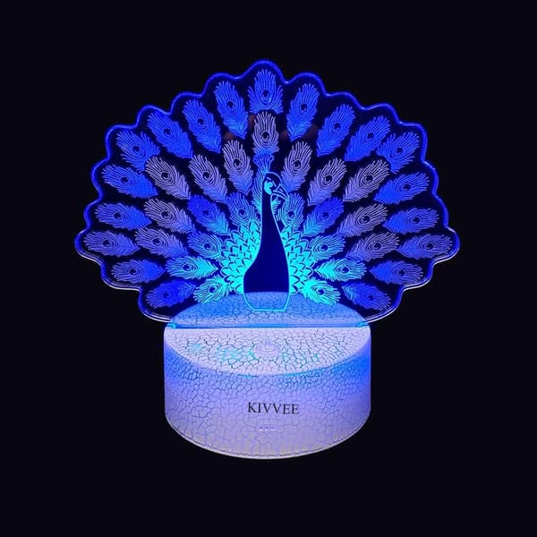 Påfugl 3D Illusjonslampe Nattlys Visuell Bordlampe Dynami