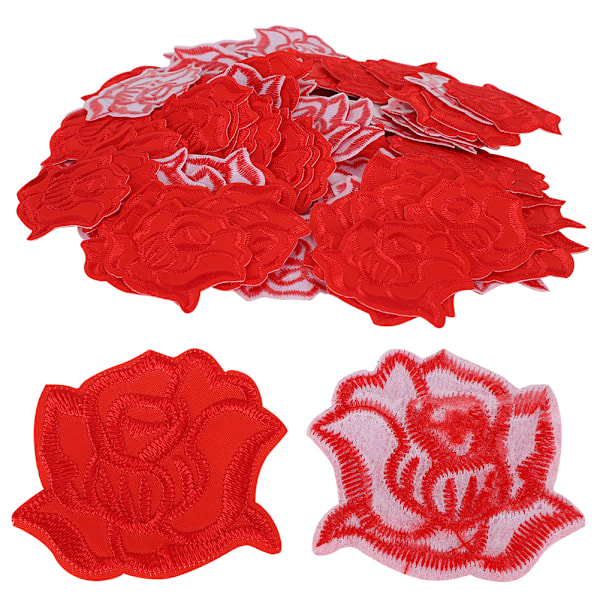 100 stk. broderi klæbemærker med rose mønster strygemærker DIY rygsæk tøj tilbehør