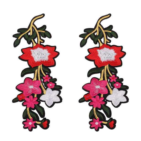 Blomster Patch 2 Blomster Lyse Farvet Polyester Special Mønster Broderet Patch til Tasker Tøj Nederdele Sko Rød
