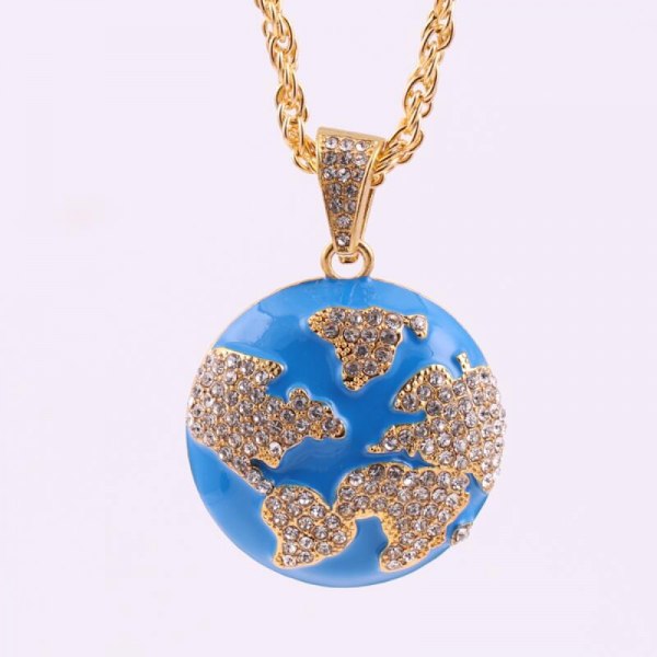 3D Jord Halsband Män, Hiphop Hänge Diamant Smycken, Juvel