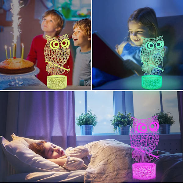 Pöllö 3D Illuusiolamppu, Attivolife Lintuyövalo Kaukosäätimellä
