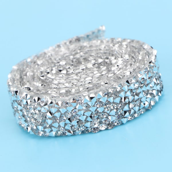 5 meter Rhinestone Crystal Mesh Chain Banding Strykejern på Applique Brudekjole Sko Trim (Sølv)