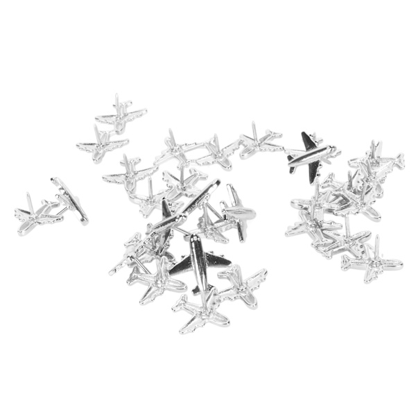 30 st flygplansformade tryckstift, söta dekorativa metallnålar med genomskinlig låda för anslagstavla, whiteboard, bild, silver