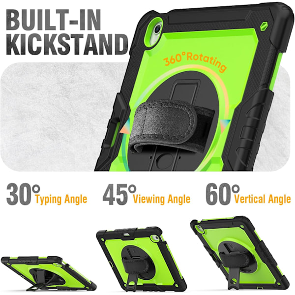 Skal för iPad Air 11 tum (M2 2024), Stötsäker Design med Pennhållare/Skärmskydd/Roterande Handrem, Skyddande Fodral för Green New iPad Pro 11 2024
