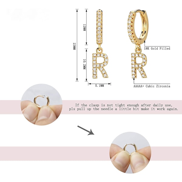 AVEKI 18K Delikat förgylld Pave Cubic Zirconia Brev Charm