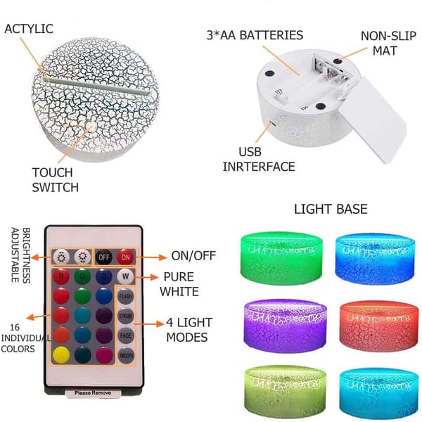 Spil 3D LED Natlampe Yoshi 7 Farveskiftende Lampe Batteri