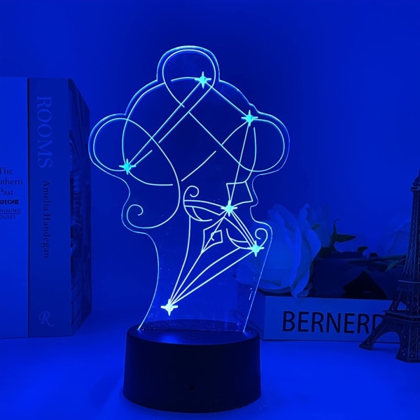 Nattljus Keqing Figur Anime Game 3D LED Bordslampa för